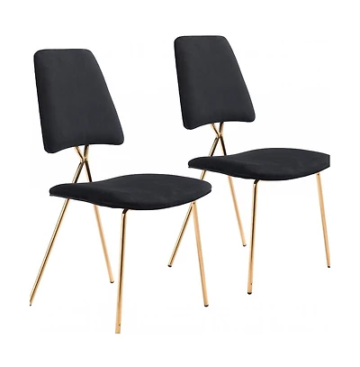 Set of Two Open Back Velvet Dining Side Chairs for Home or Kitchen
