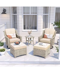 Xizzi 5 Piece Outdoor Patio Furniture Set,Wicker Conversation Set with Swivel Rocker Chairs,Ottomans and Side Table for Outside Porch Balcony Backyard
