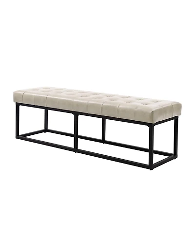 Narciso 60" Wide Bedroom Bench with Genuine Leather Top Cushion and Metal Base