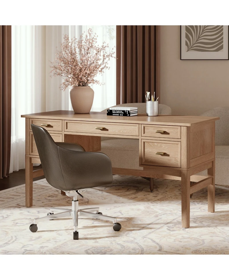 Mid-century Modern Jessy 56" Rectangular Desk with Solid Wood Legs