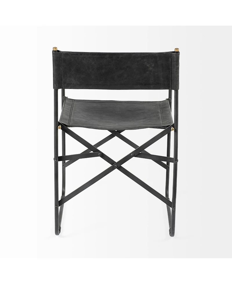 Metal Frame Dining Arm Chair with Leather Seat and Open Back Design