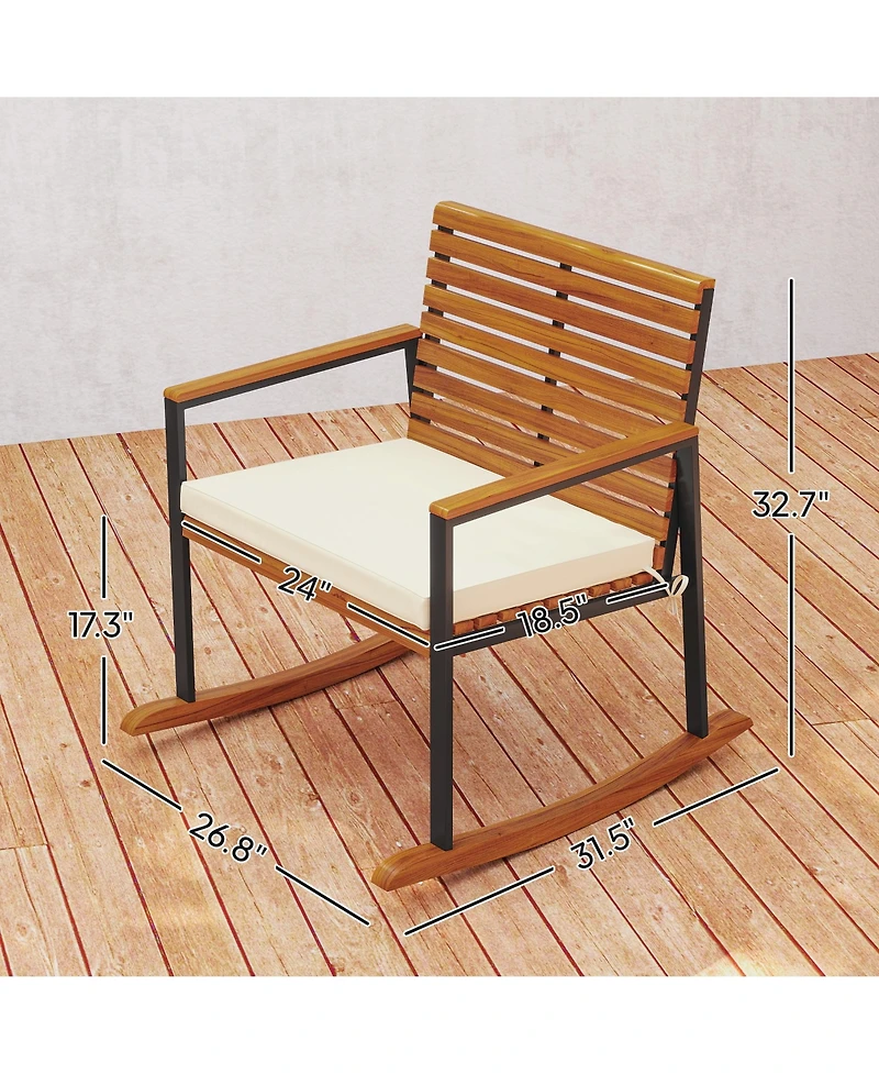 Outsunny 2PCS Outdoor Rocking Chair, Wooden Outdoor Rockers,