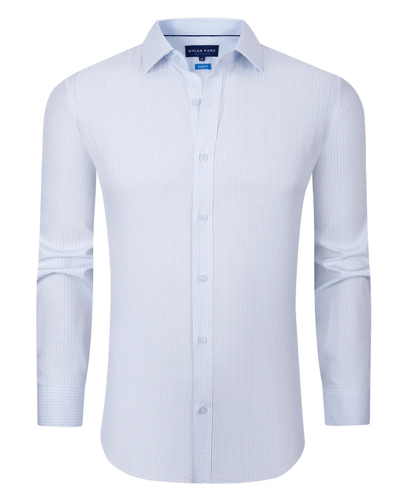 Dylan Park Men's Four Way Stretch Plaid Button Down Dress Shirt