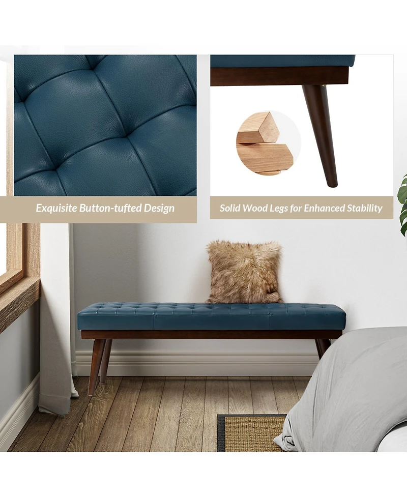 Terencio 55.5" Wide Bedroom Genuine Leather Bench