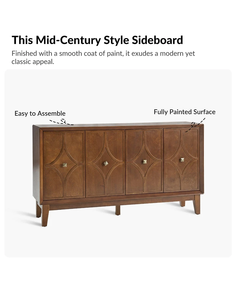 Ema Mid-Century Sideboard With Solid Wood Legs and Adjustable Shelves