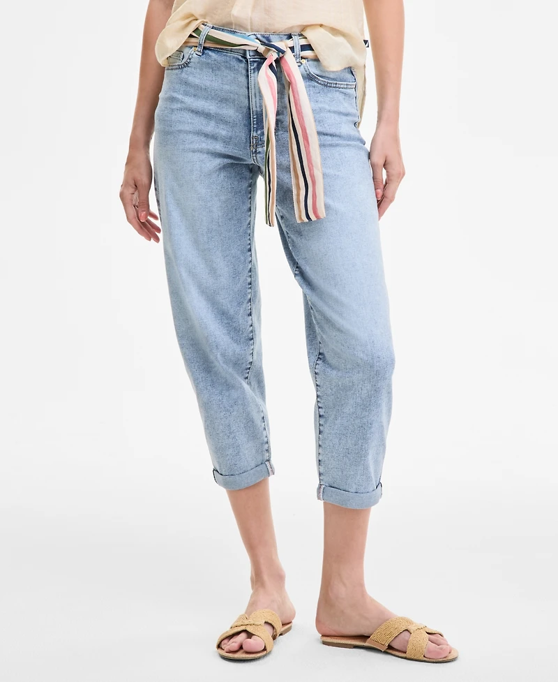 Nautica Jeans Women's Belted Cropped Straight-Leg Denim