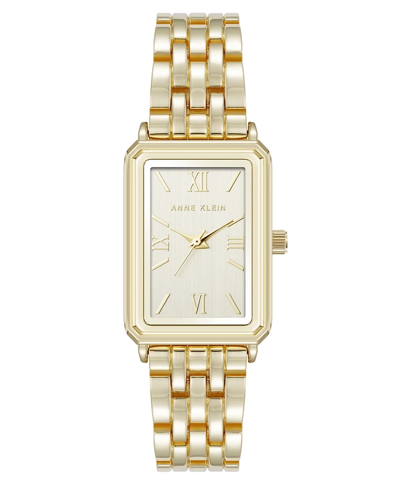Anne Klein Women's Quartz Rectangular Estate Gold-Tone Metal Alloy and Champagne Dial Watch, 25mm