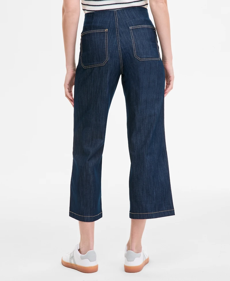 Tommy Hilfiger Women's Wide-Leg No-Waistband Cropped Denim Jeans