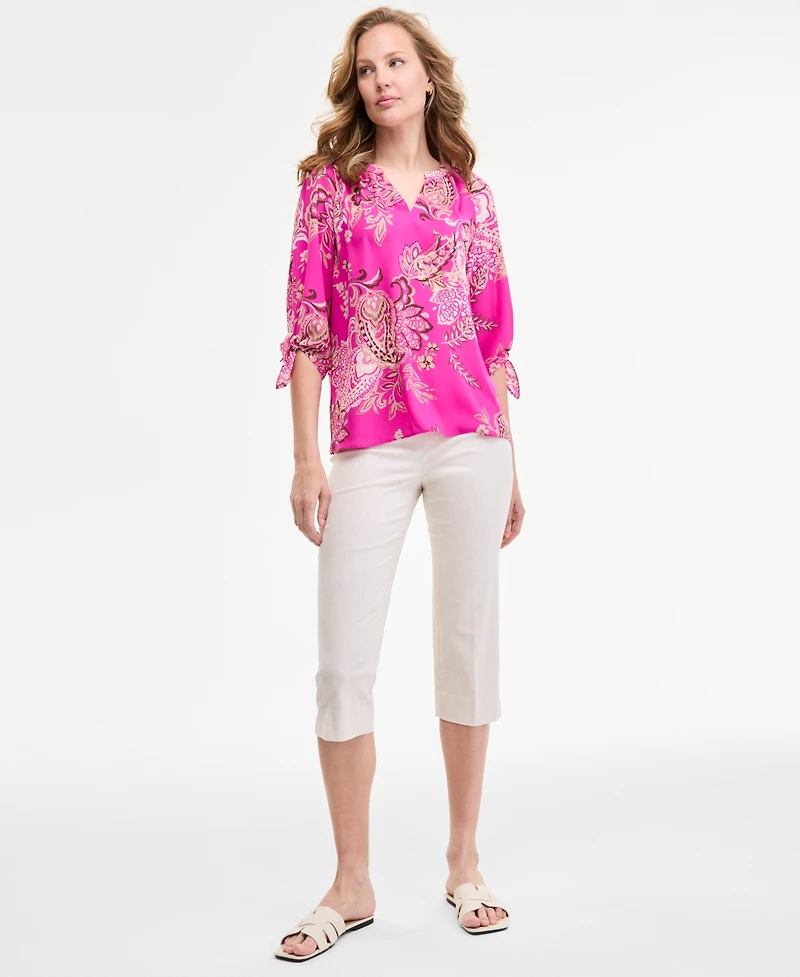 Jones New York Women's Paisley-Print Tie-Sleeve Blouse