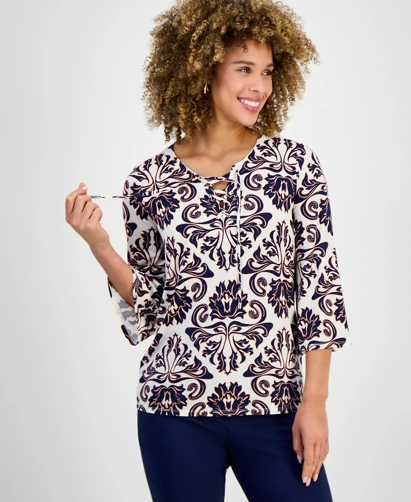 Jm Collection Women's Lace Up Knit Top, Exclusively at Macy's