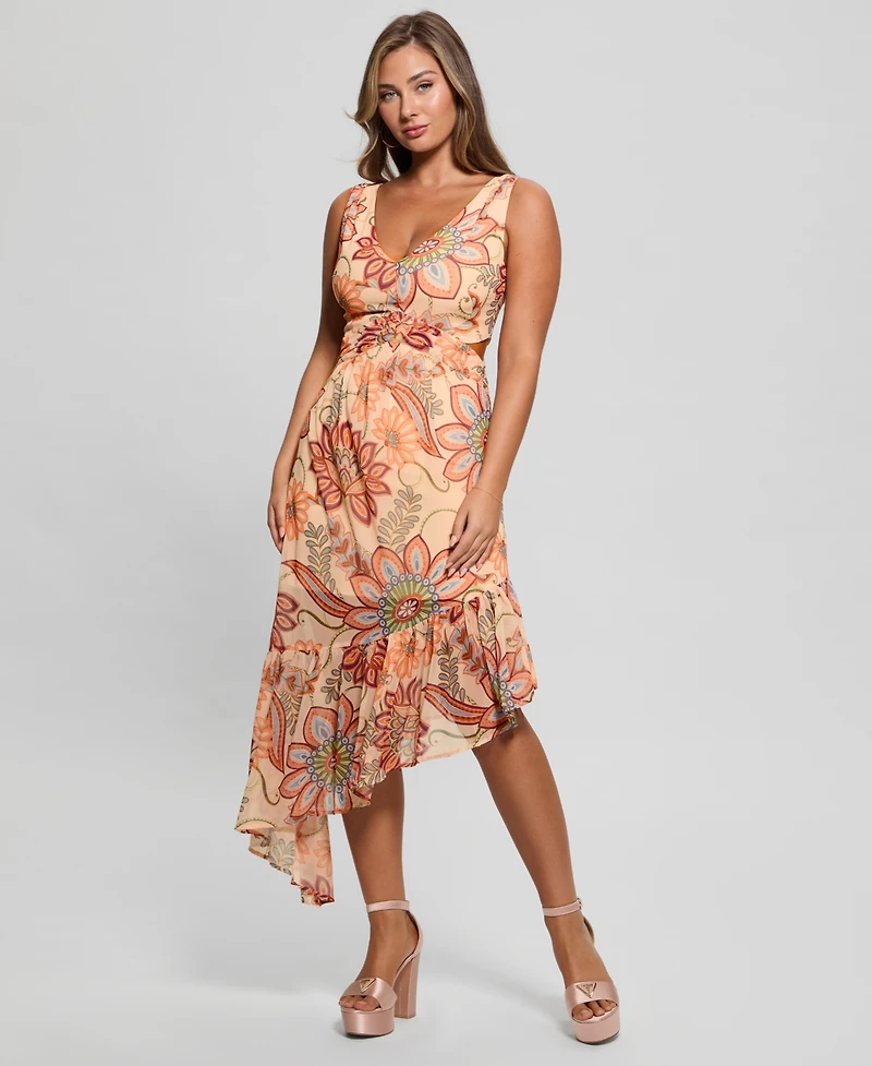 Guess Women's Sabrina Printed Asymmetric-Ruffle-Hem Dress