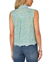 Democracy Women's Floral-Print Embroidered Top