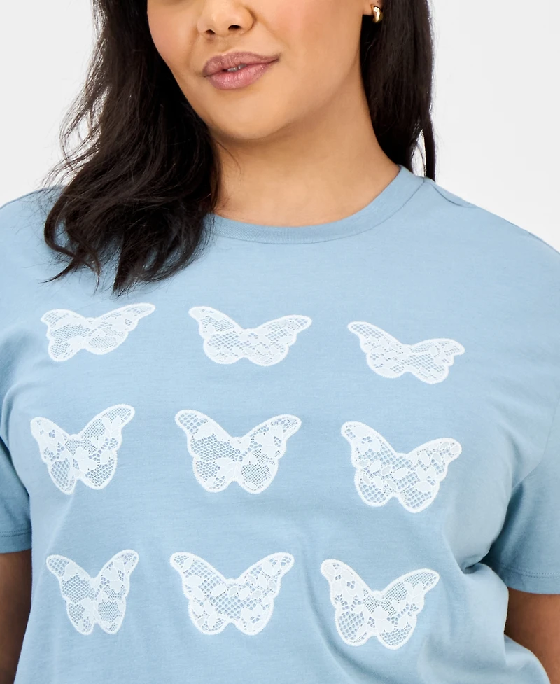 Rebellious One Trendy Plus Butterfly Applique T-Shirt