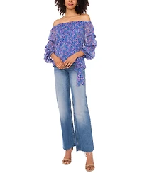 Vince Camuto Women's Floral Off-The-Shoulder Bubble 3/4-Sleeve Tie-Front Blouse
