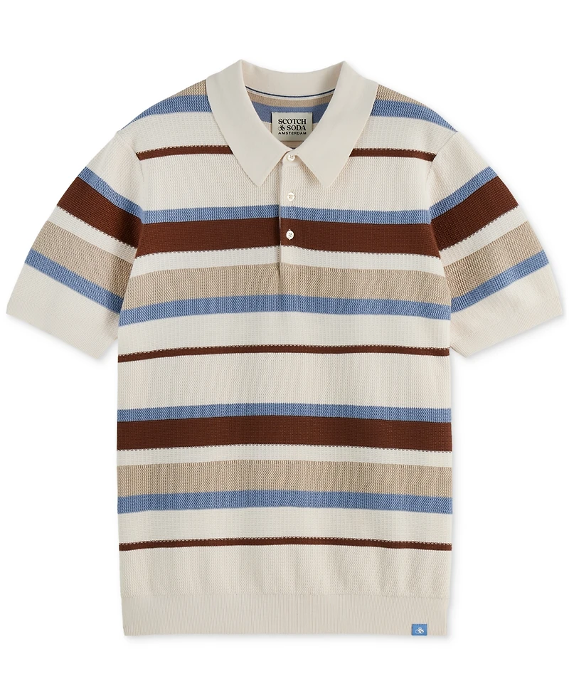 Scotch & Soda Men's Short Sleeve Knit Striped Polo Shirt
