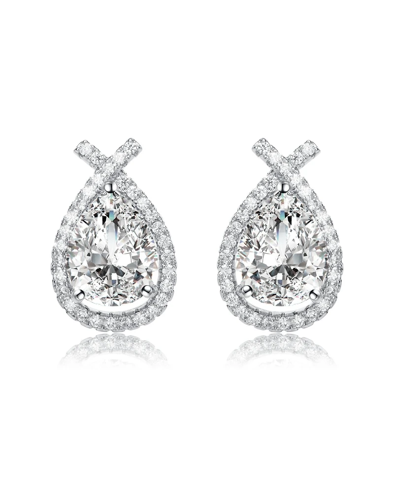 Classy White Gold Plated with Clear Cubic Zirconia Oval Drop Earrings