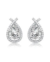 Classy White Gold Plated with Clear Cubic Zirconia Oval Drop Earrings