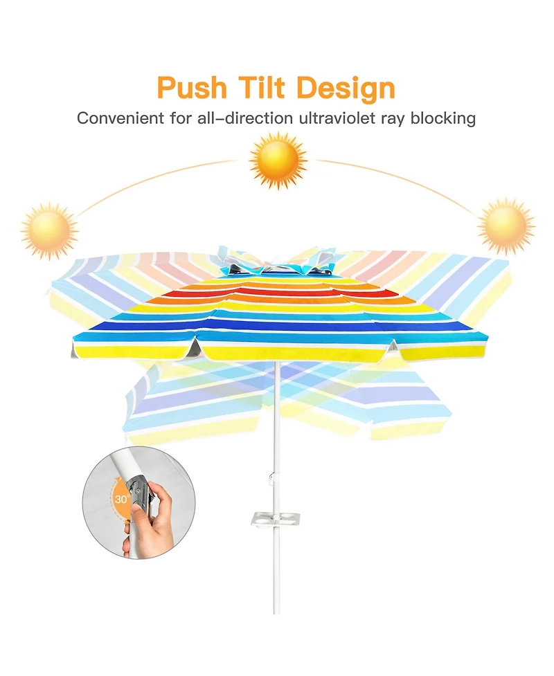 Gymax 7.2ft Beach Umbrella Outdoor Patio Garden w/ Carrying Bag Sand Anchor