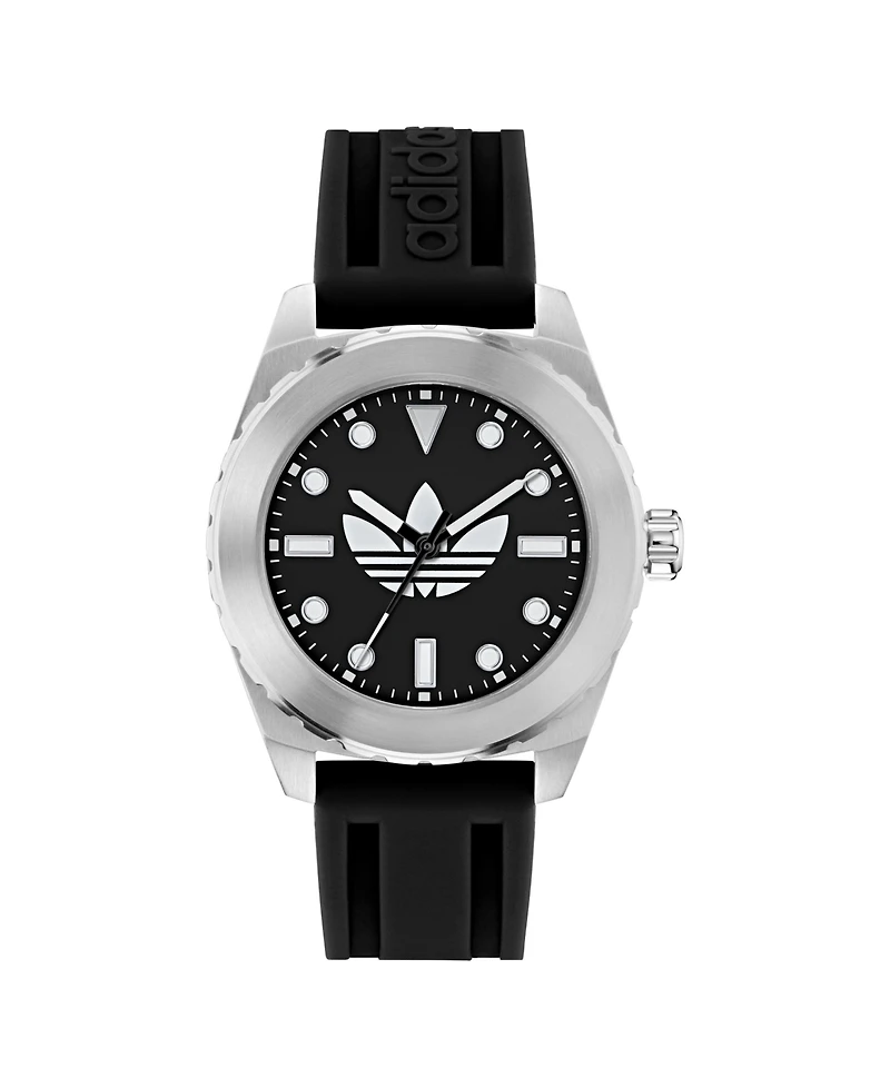 adidas Unisex Analog Black Silicone Watch, 44mm