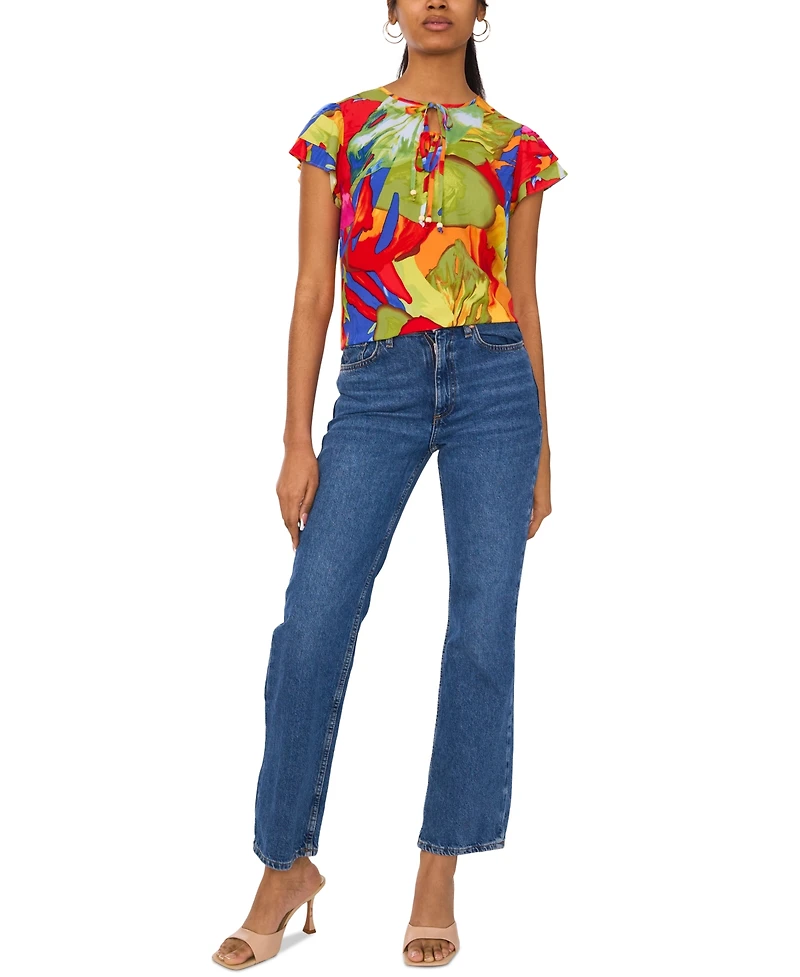Sam & Jess Women's Printed Flutter-Sleeve Top
