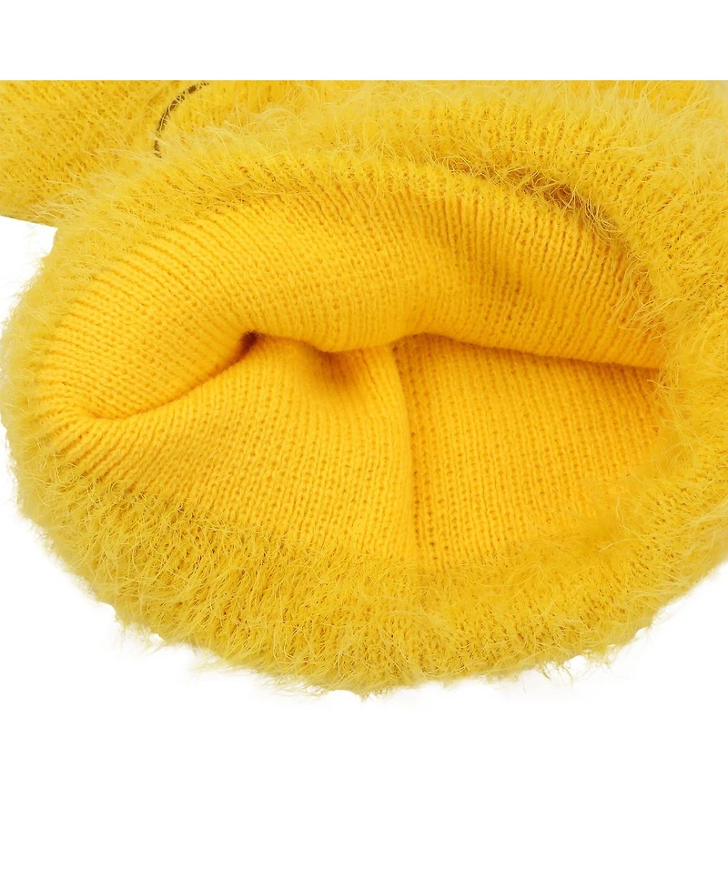 Winnie the Pooh Men's Character Face Yellow Fuzzy Yarn Cuff Beanie With 3D Ears