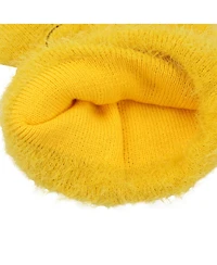 Winnie the Pooh Men's Character Face Yellow Fuzzy Yarn Cuff Beanie With 3D Ears