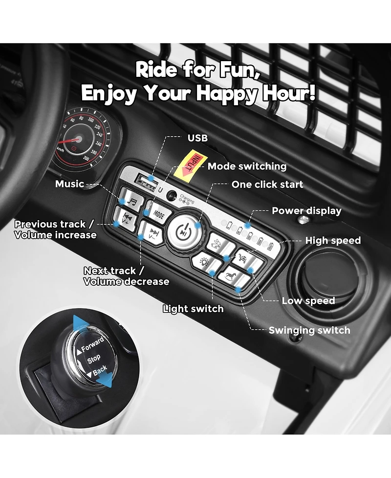 Funtok 12V 7AH 2-Seater Black Ride-On Car for Kids with Remote Control, Electric Truck with Music, Led Lights & Safety Features, Ages 3-8 years