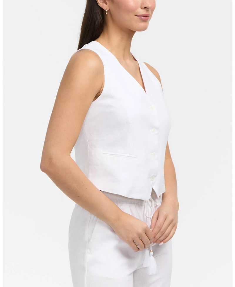 Ellen Tracy Women's Tailored Button-Front Linen Blend Vest