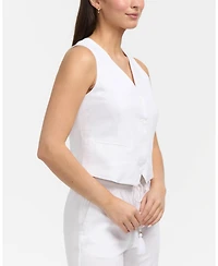 Ellen Tracy Women's Tailored Button-Front Linen Blend Vest