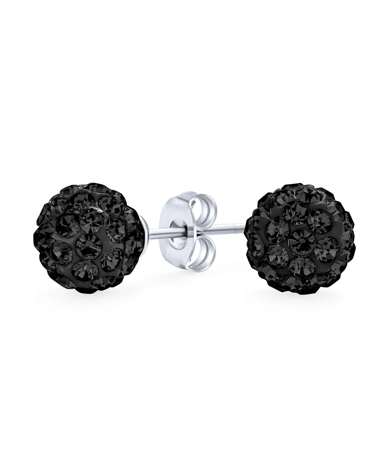 Bling Jewelry Elegant .925 Sterling Silver Round 8MM Glittering Pave Crystal Disco Ball Stud Earrings