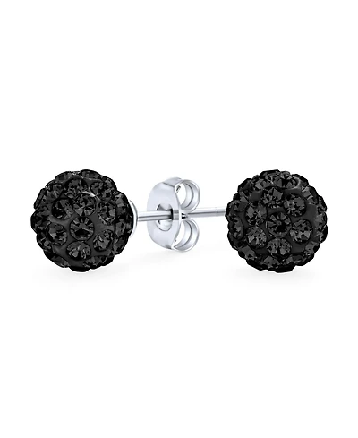 Bling Jewelry Elegant .925 Sterling Silver Round 8MM Glittering Pave Crystal Disco Ball Stud Earrings