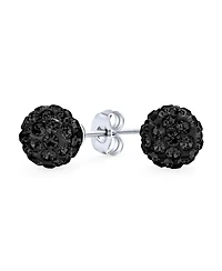 Bling Jewelry Elegant .925 Sterling Silver Round 8MM Glittering Pave Crystal Disco Ball Stud Earrings
