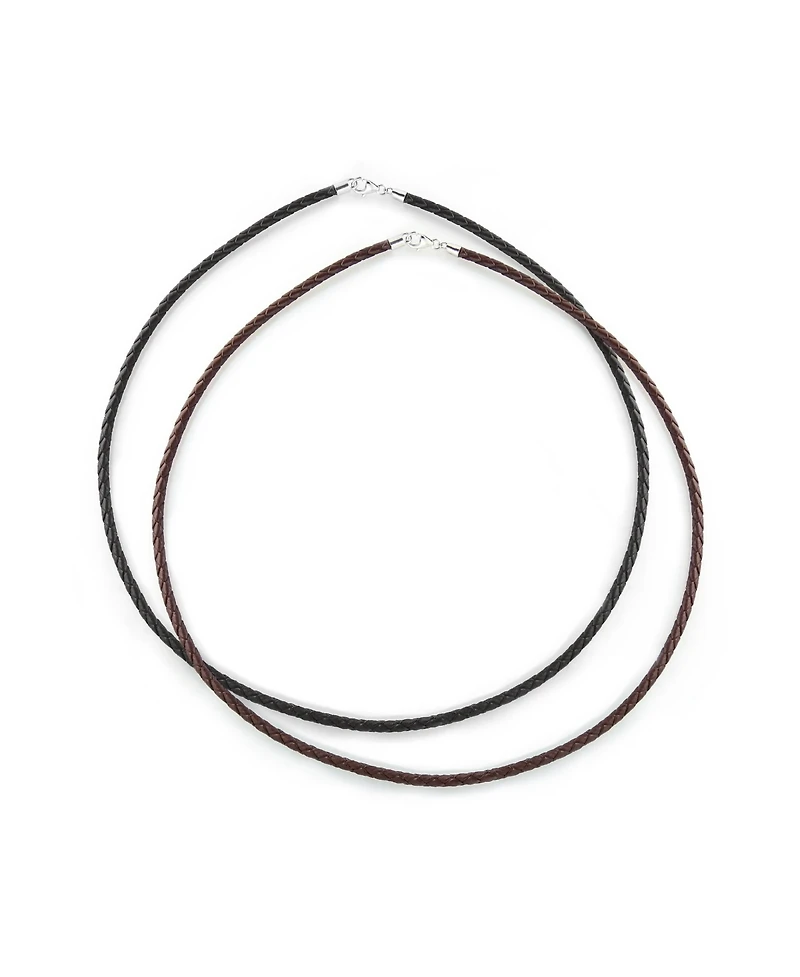 Bling Jewelry Set of 2 Black Brown Leather Braided Cord Necklace