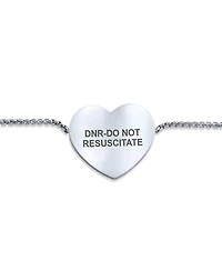 Bling Jewelry Pre-graved with Dnr-Do Not Resuscitate Heart Charm Medical Id Bracelet Silver Tone Stainless Steel Chain