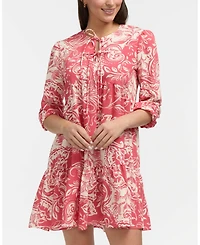 Ellen Tracy Women's Tiered Dress with Double Tie Neckline
