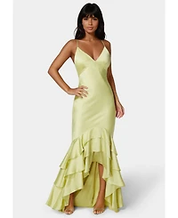 Bebe Women's Tiered Satin High Low Gown