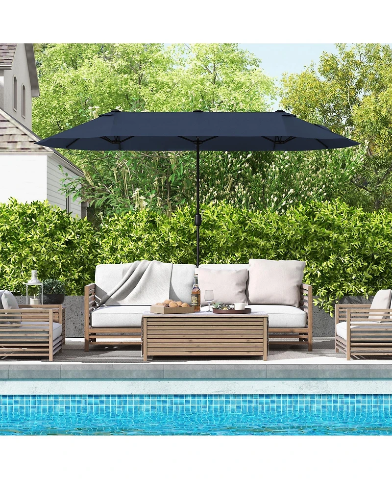 Gymax 13FT Double-sided Patio Umbrella w/ Crank Handle Umbrella Base Safety Lock