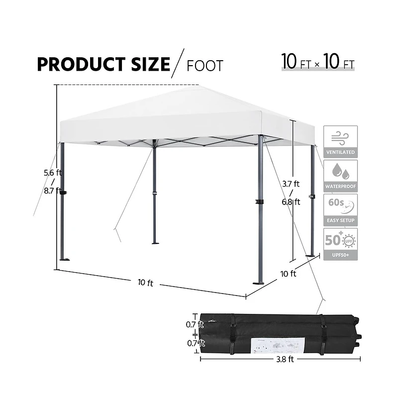 10x10FT Pop-up Canopy with One-Push-To-Lock Setup Mechanism, Beige