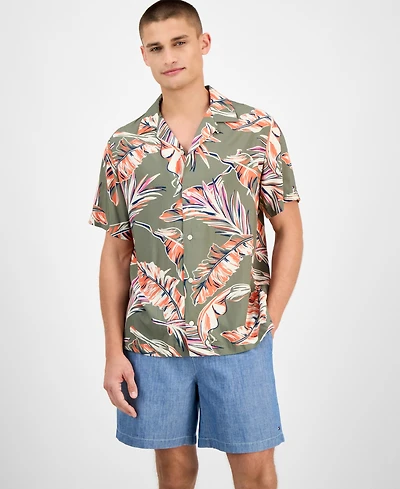 Tommy Hilfiger Men's Regular-Fit Leaf-Print Camp Shirt