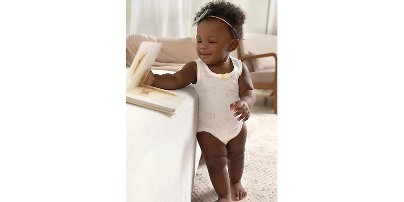 Gerber Baby Girls Sleeveless Flowers Onesies, 5-Pack