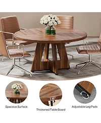 47-Inch Modern Office Desk, Round Home Desk for 4–6 People, Wood Tabletop & Sturdy Base