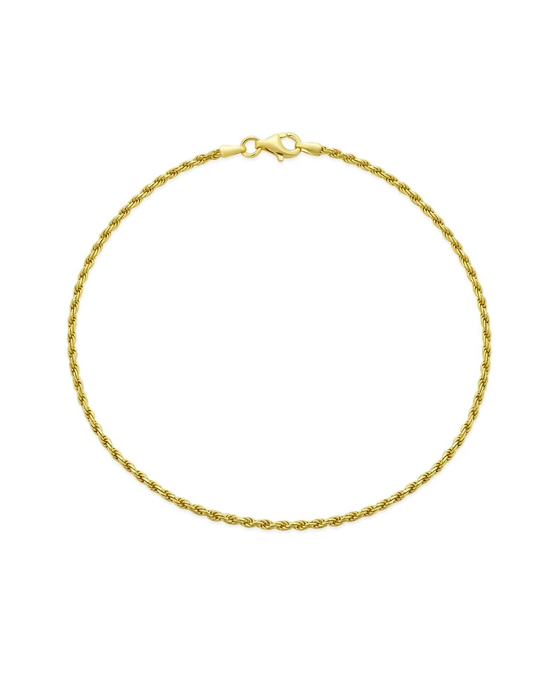 Bling Jewelry Strong Cable Rope Chain Anklet Strand Ankle Bracelet Yellow Gold Plated .925 Sterling Silver