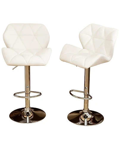 Set of 2 Adjustable Swivel Bar Stools with Diamond-Tufted Faux Leather Seats, Footrest, and Chrome Base for Kitchen or Home Bar-The Pop