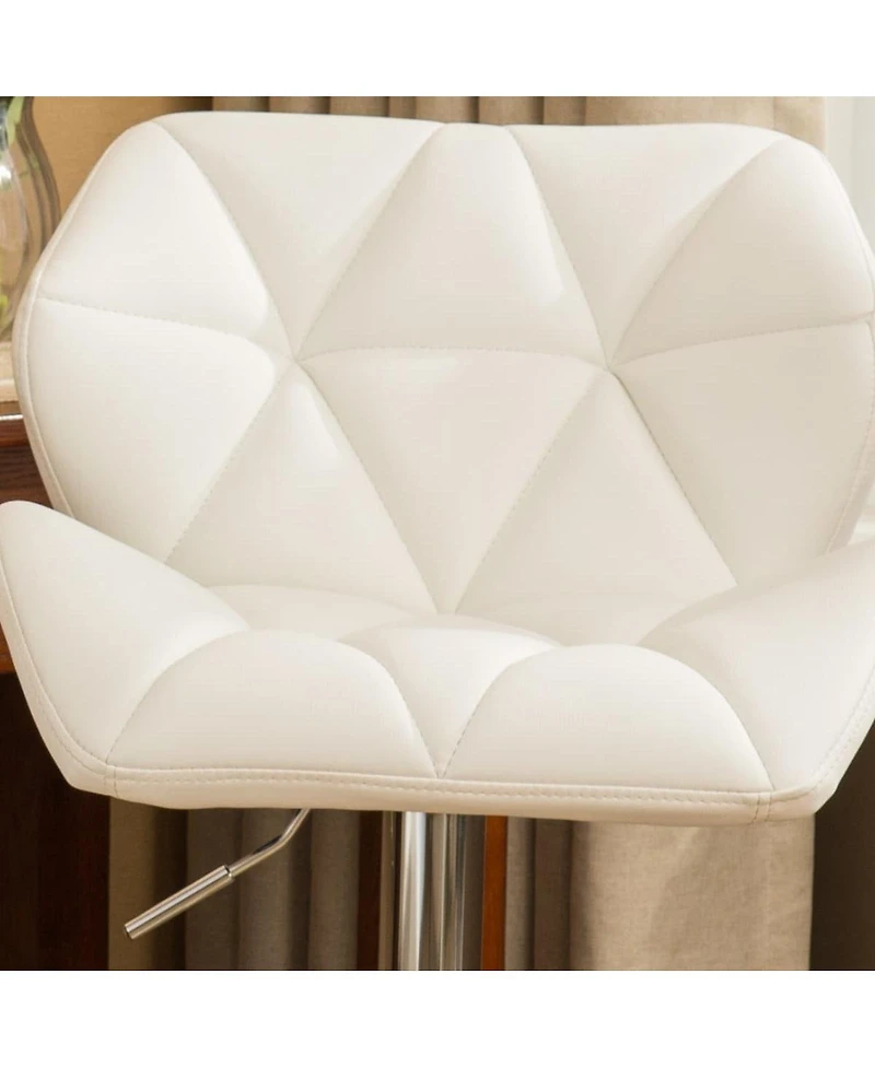 Set of 2 Adjustable Swivel Bar Stools with Diamond-Tufted Faux Leather Seats, Footrest, and Chrome Base for Kitchen or Home Bar-The Pop