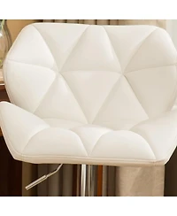 Set of 2 Adjustable Swivel Bar Stools with Diamond-Tufted Faux Leather Seats, Footrest, and Chrome Base for Kitchen or Home Bar-The Pop