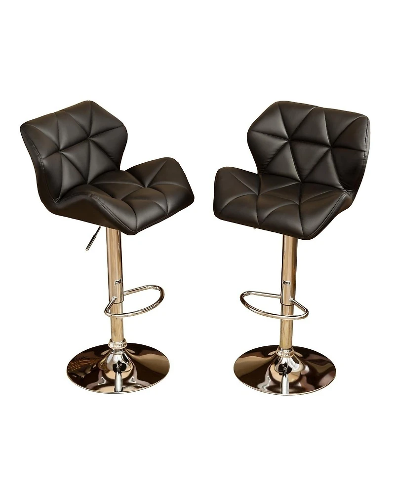 Set of 2 Adjustable Swivel Bar Stools with Diamond-Tufted Faux Leather Seats, Footrest, and Chrome Base for Kitchen or Home Bar-The Pop