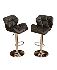 Set of 2 Adjustable Swivel Bar Stools with Diamond-Tufted Faux Leather Seats, Footrest, and Chrome Base for Kitchen or Home Bar-The Pop