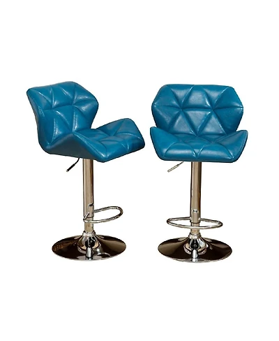 Set of 2 Adjustable Swivel Bar Stools with Diamond-Tufted Faux Leather Seats, Footrest, and Chrome Base for Kitchen or Home Bar-The Pop