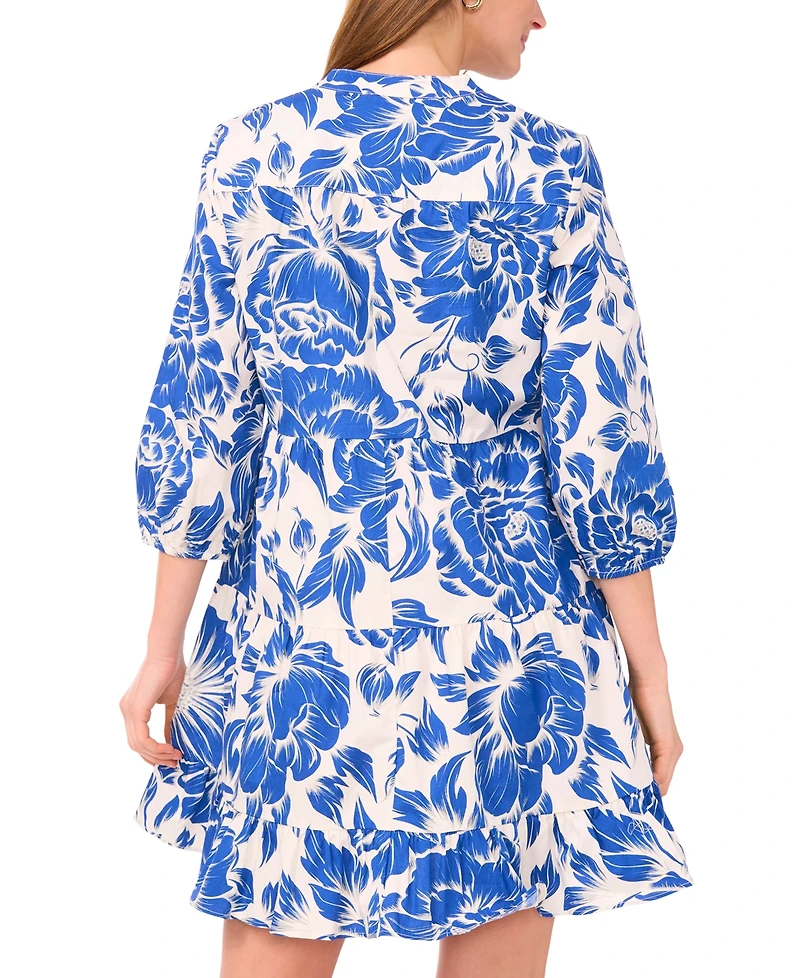 Sam & Jess Women's Cotton Printed Split-Neck Babydoll Dress