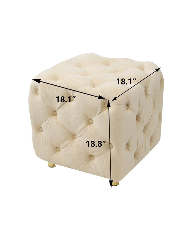 Velvet Upholstered Cube Ottoman with Tufted Design Hidden Storage and Gold Legs Multi Functional Footstool or Accent Seat for Living Room Bedroom-T